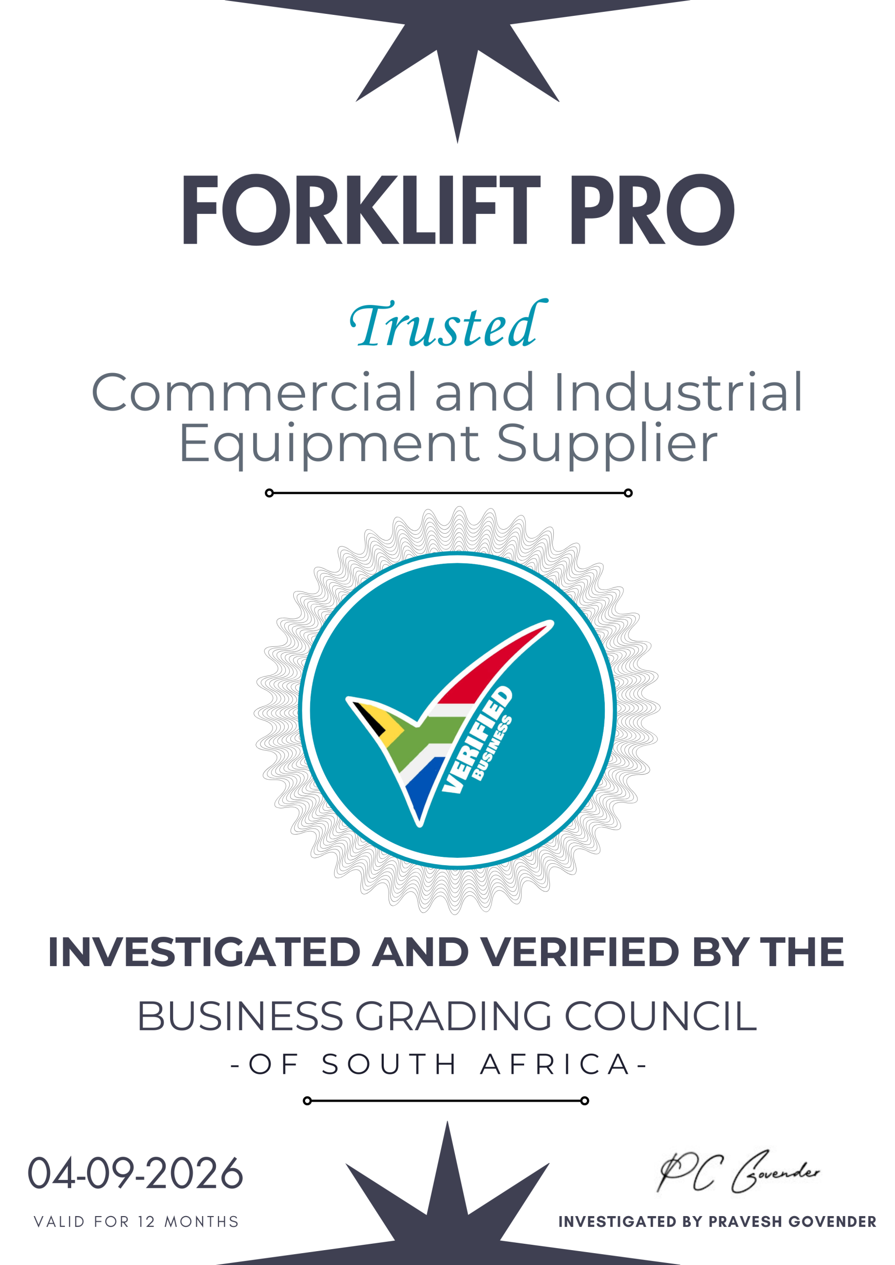 FORKLIFT PRO TRUSTED CERTIFICATE